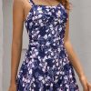 Navy blue floral print one-piece swimsuit